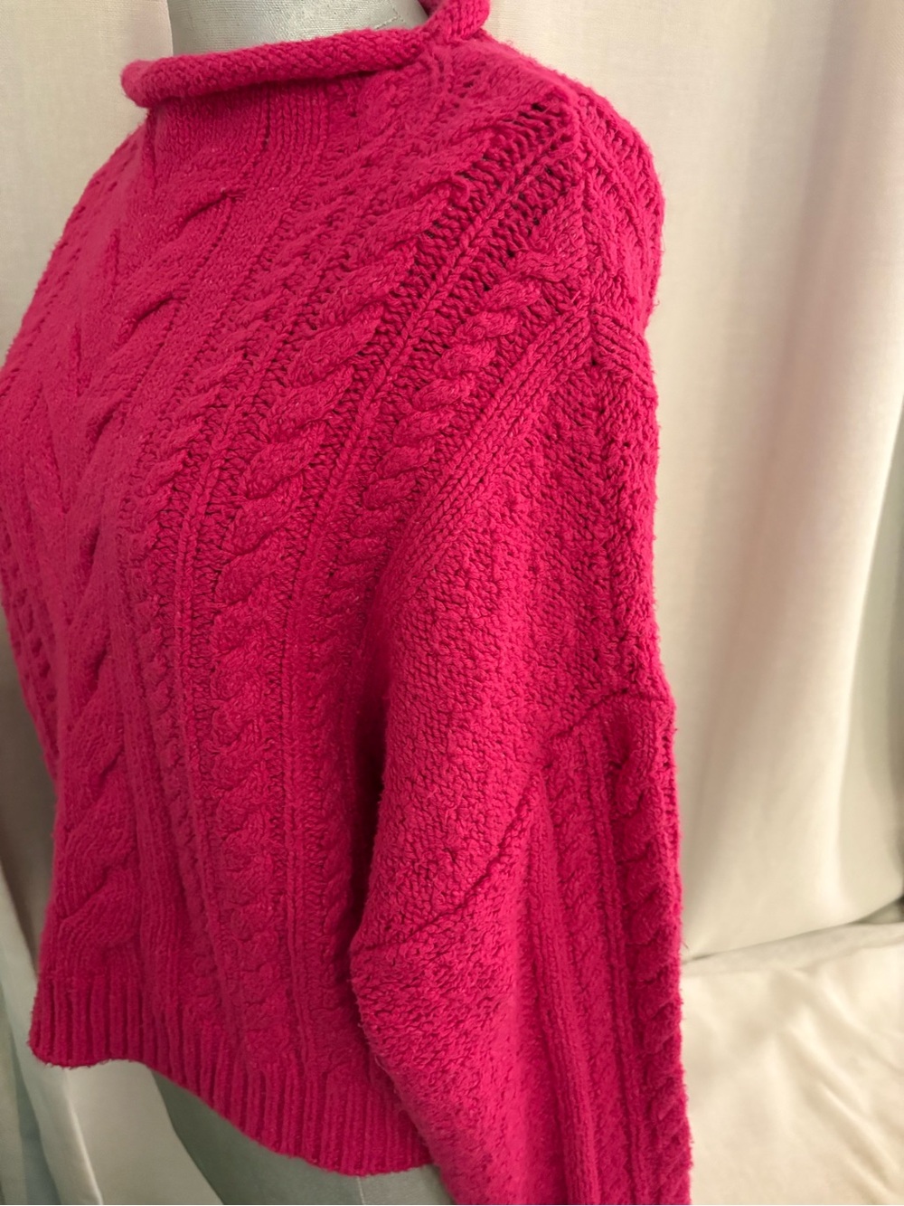 Pilcro Anthropologie Cable Knit Cropped Chunky Sweater M Oversized Boat Neck - Picture 3 of 10